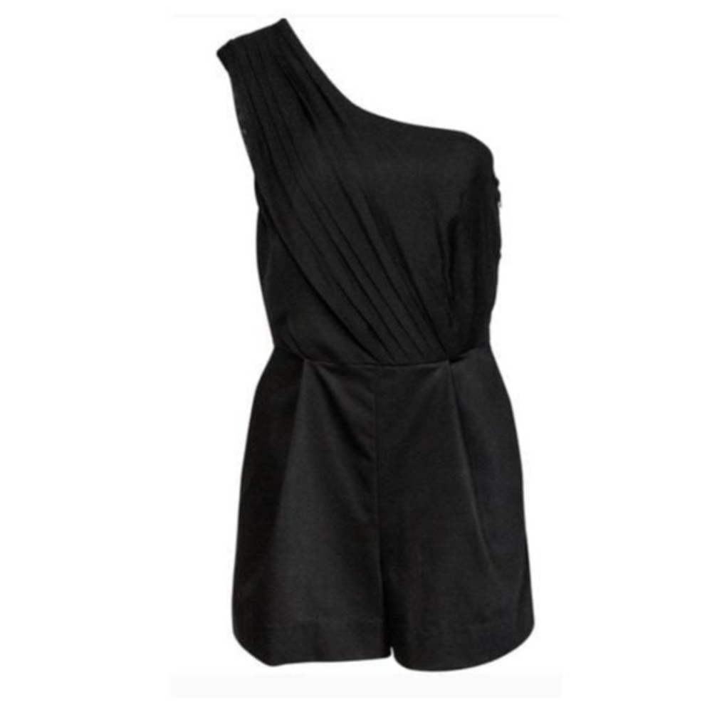 Black Halo One Shoulder  pleated upper  Romper